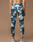 White cherry blossoms birds design leggings