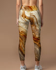 Abstract brown and gold marbling leggings