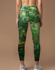 Green water ripple glitter leggings