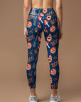 Halloween pumpkin broom dark blue leggings