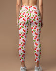 Fruit cherry pink white grid legging