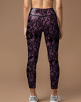 Imitate knitted lace flower crimson leggings