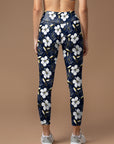 Flower hand painted hibiscus dark leggings