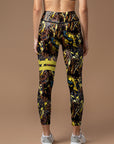 Gilt water ripple black brown marble print leggings