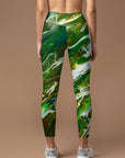 Tie dye green swirl water ripple leggings