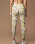 Pretty watercolor purple and yellow flowers leggings