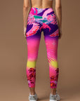 Gradient tropic flamingo chameleon monstera leggings