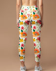 Flower watercolor pink and orange hibiscus leggings