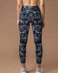 Animal black hand-painted cat with blue eyes leggings