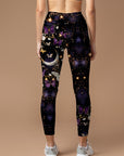 Colorful butterfly and moon bright watercolor galaxy ﻿leggings