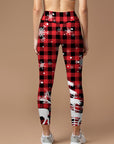 Christmas red white grid elk christmas tree print leggings