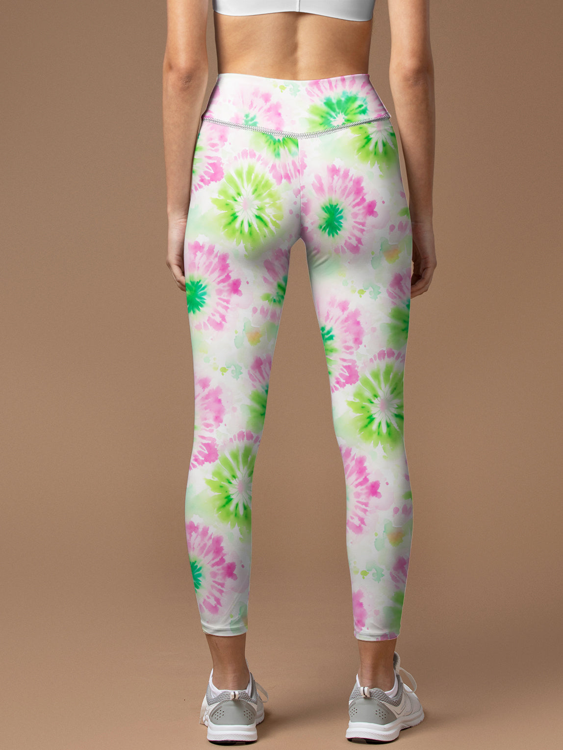 Colorful green pink tie dye seamless leggings