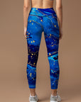 Water ripple blue abstract gilt tie dye leggings