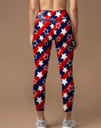 Abstract star flag colors blue red white colors leggings