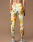 Flower yellow peonies watercolor leggings