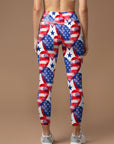 American flag hearts vector watercolor leggings