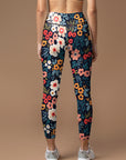 Flower big and small colorful flower dark leggings