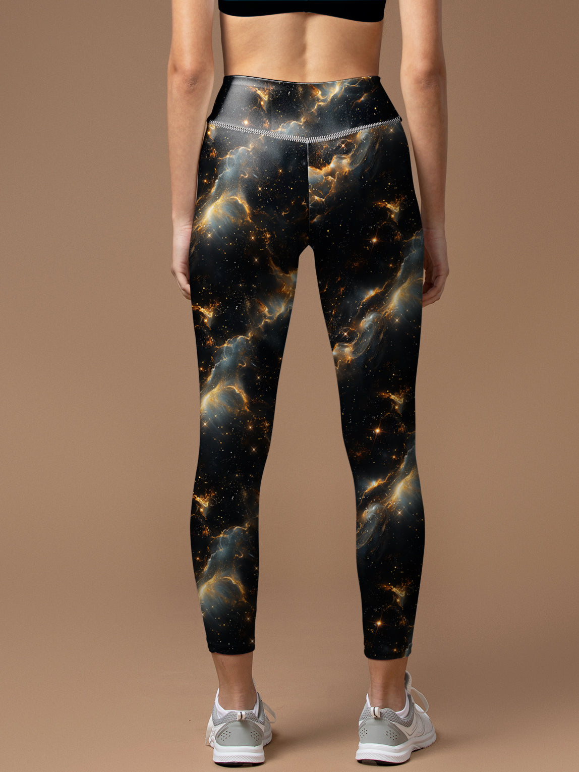 Universe galaxy abstract design of golden waves leggings