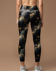 Universe galaxy abstract design of golden waves leggings