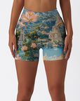 Seaside town flower arrangement oil painting shorts