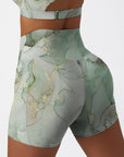 Gilt water ripple gold green marble print shorts