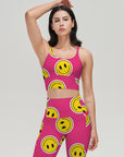 Cartoon happy face pink leggings